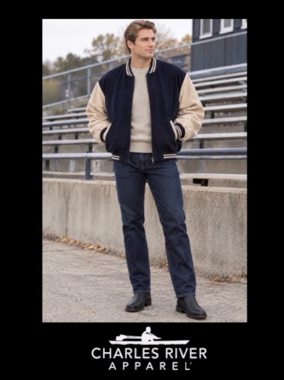 Fabulous XL Charles River Oversized Wool Blend Varsity Bomber Style Jacket